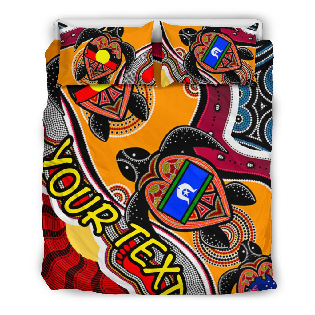 Custom Aboriginal Bedding Set - Indigenous Dots Pattern With Turtle and NAIDOC Flags - Vibe Hoodie Shop