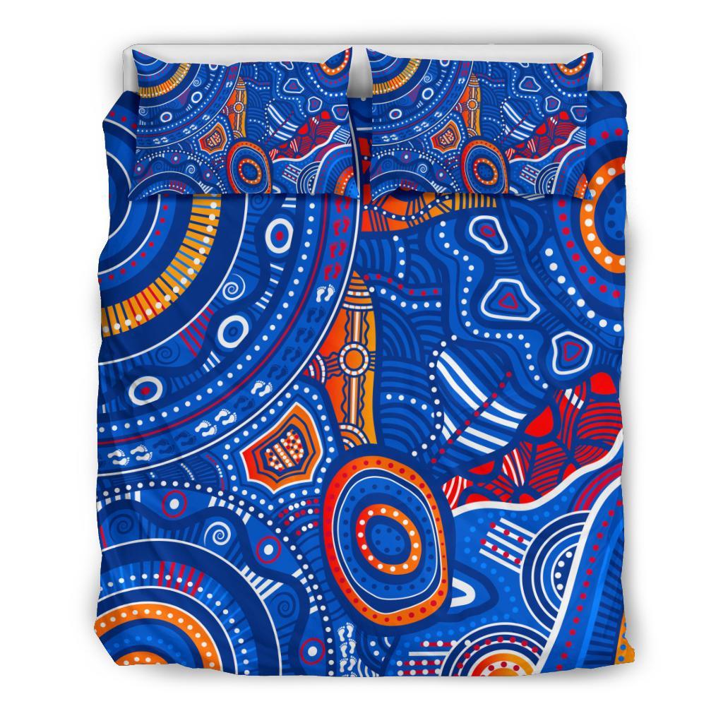 Aboriginal Bedding Set - Indigenous Footprint Patterns Blue Color - Vibe Hoodie Shop