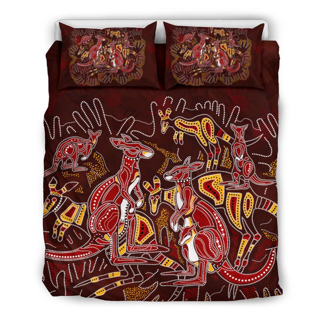 Aboriginal Bedding Set - Kangaroo family with Hand Art - Vibe Hoodie Shop