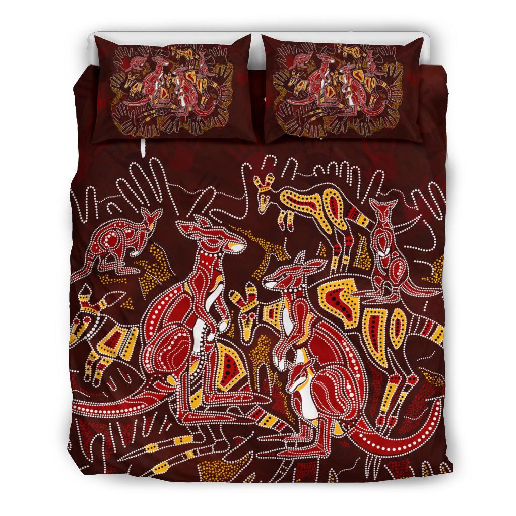 Custom Aboriginal Bedding Set - Kangaroo family with Hand Art - Vibe Hoodie Shop