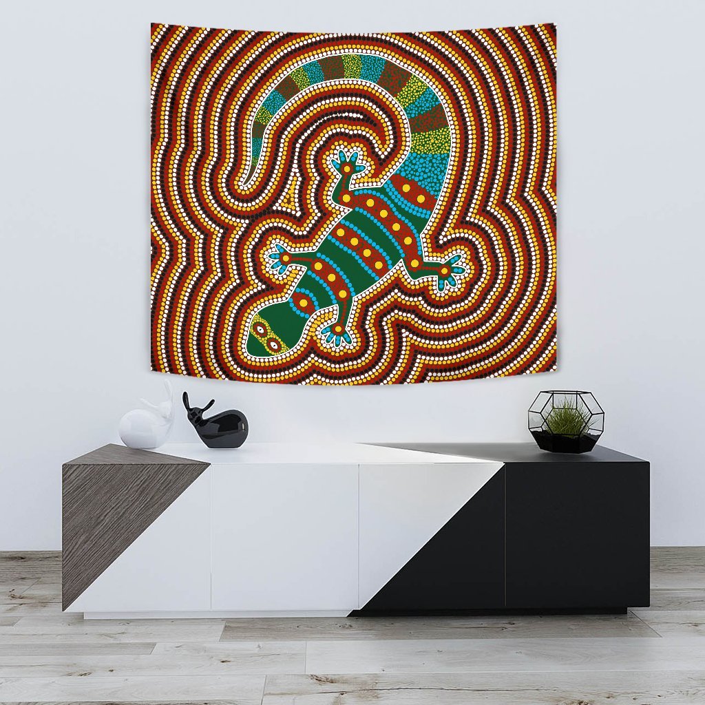 Aboriginal Tapestry - Lizard Dot Painting Patterns - Vibe Hoodie Shop