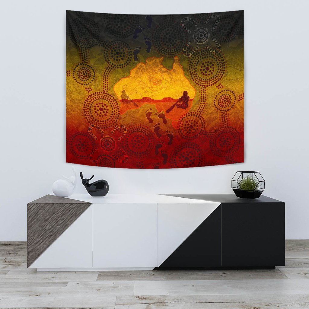 Aboriginal Tapestry - Australian Map with Indigenous Color - Vibe Hoodie Shop