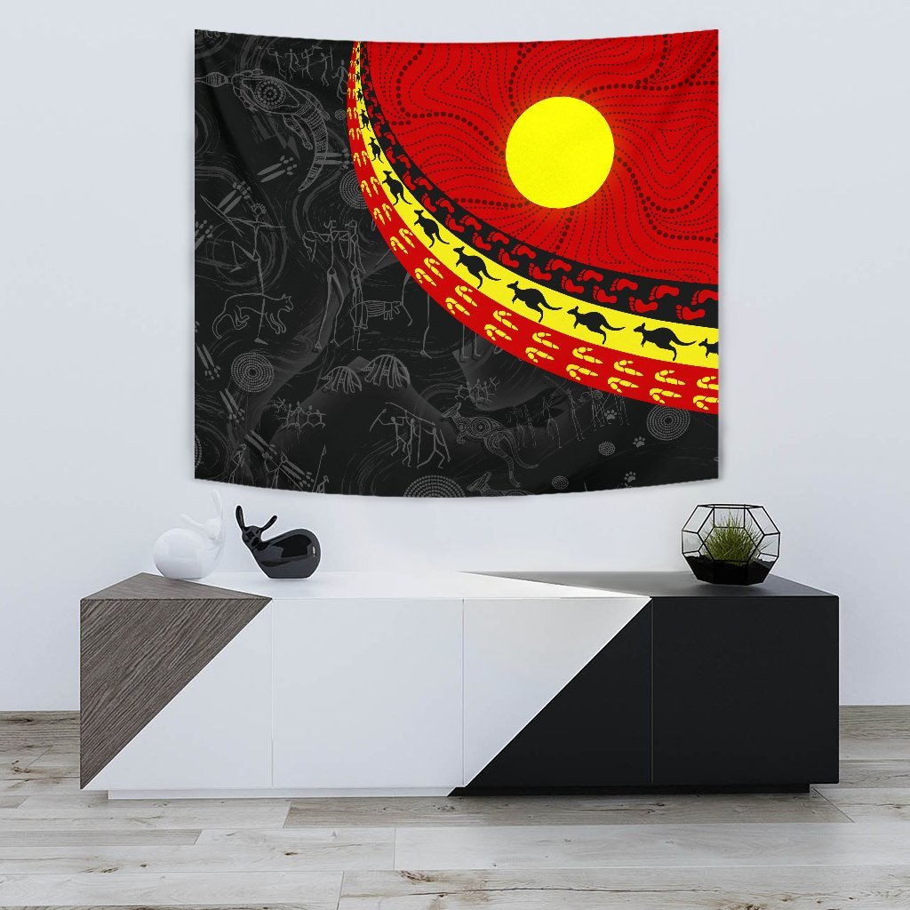 Aboriginal Tapestry - Indigenous Flag Circle Dot Painting - Vibe Hoodie Shop