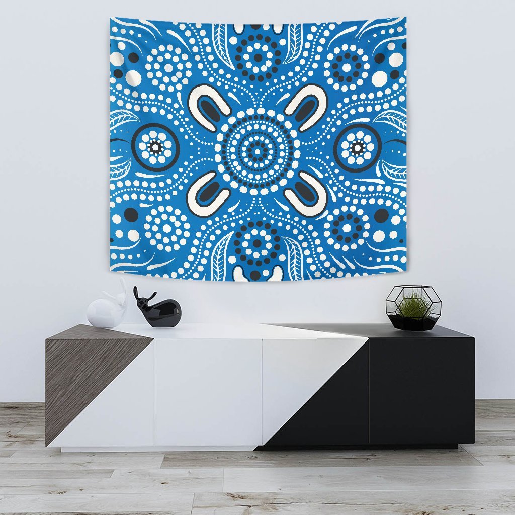 Aboriginal Tapestry, Indigenous Circle Dot Painting Blue Color - Vibe Hoodie Shop