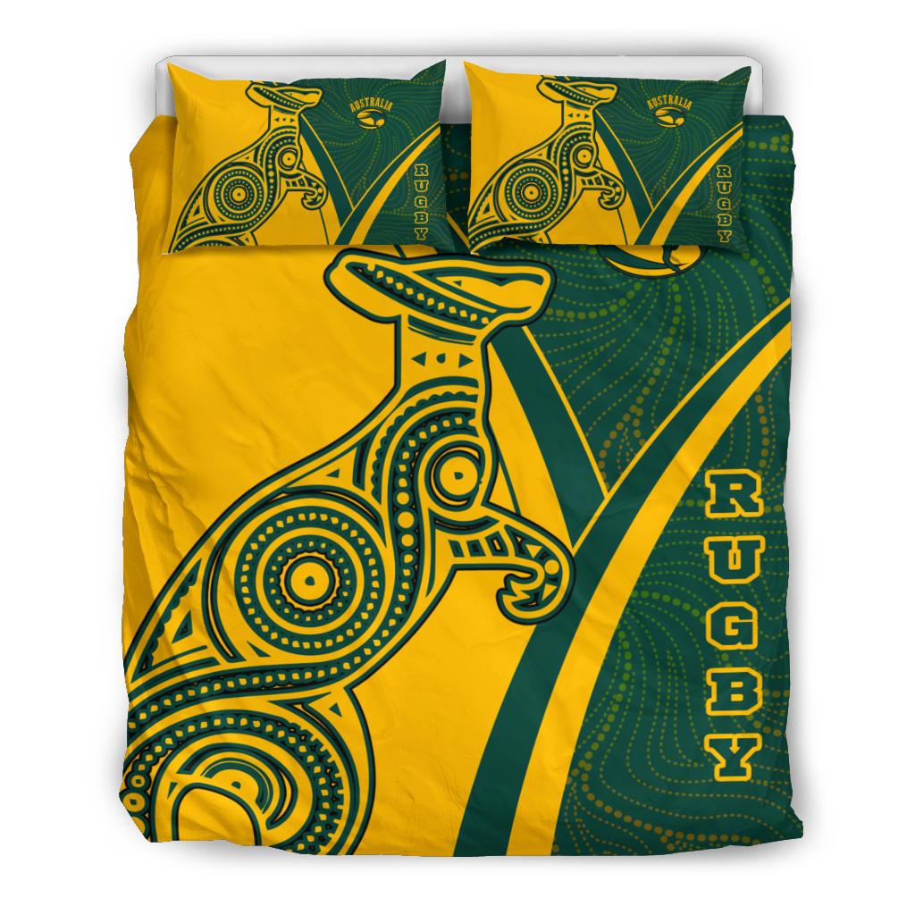 Rugby Bedding Set - Australian Rugby Kangaroo and Aboriginal Patterns - Vibe Hoodie Shop