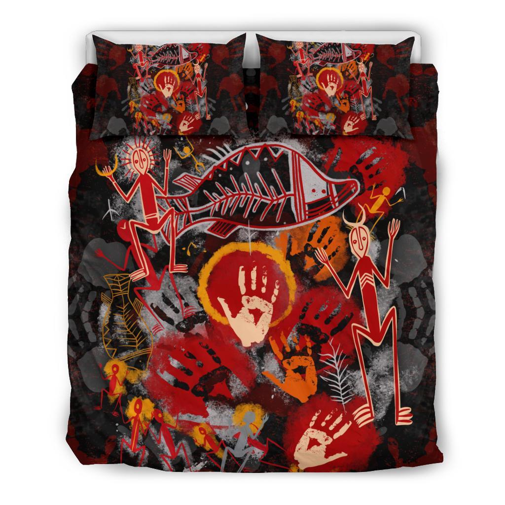 Custom Aboriginal Bedding Set - Indigenous Fish Hand Art - Vibe Hoodie Shop