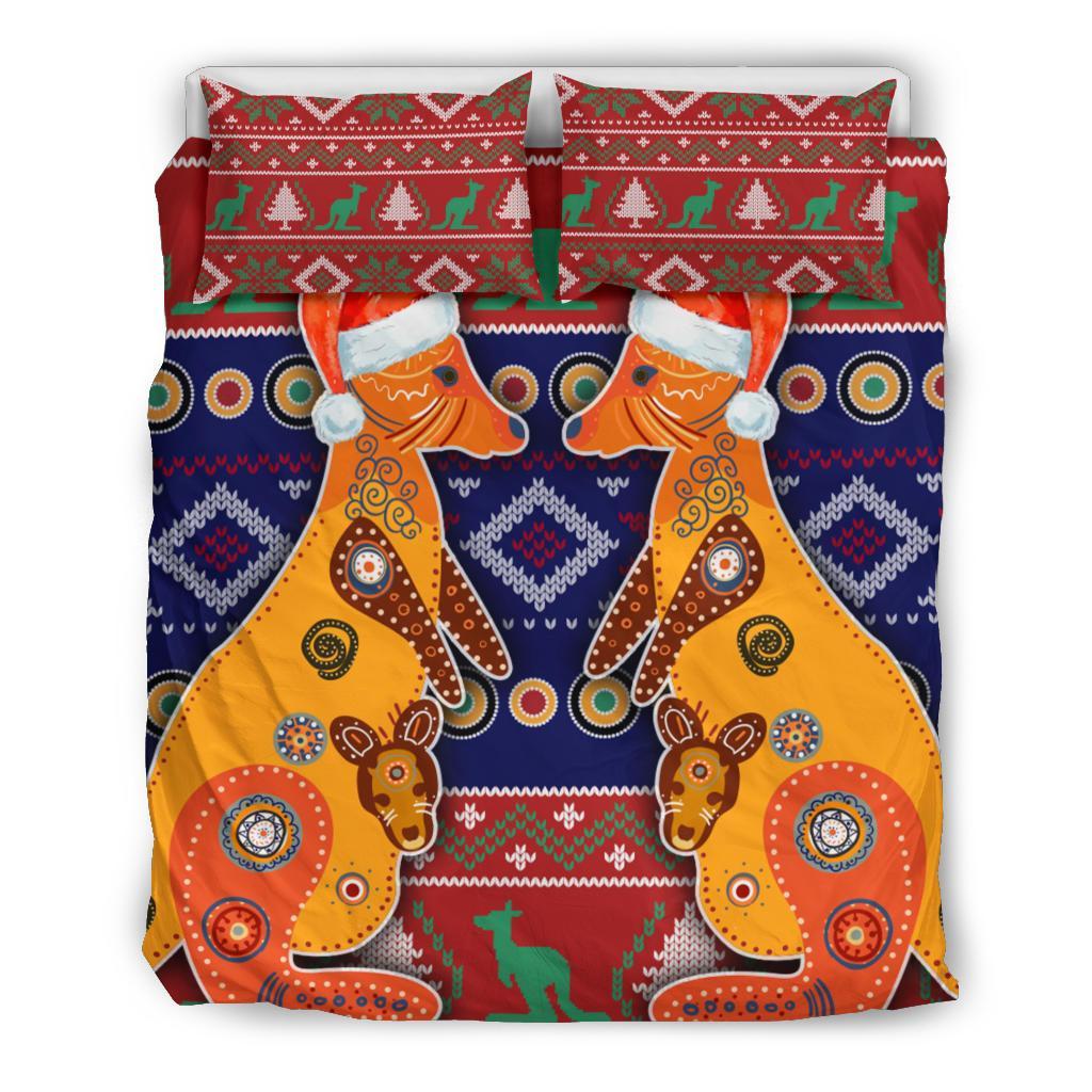 Australia Christmas Bedding Set - Mother Kangaroo In Christmas - Vibe Hoodie Shop