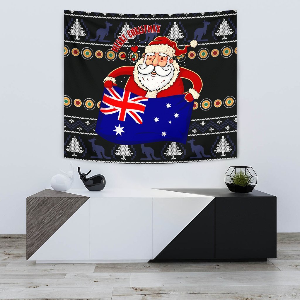 Christmas Tapestry - Australia Santa Claus Hold The Flag (Black) - Vibe Hoodie Shop