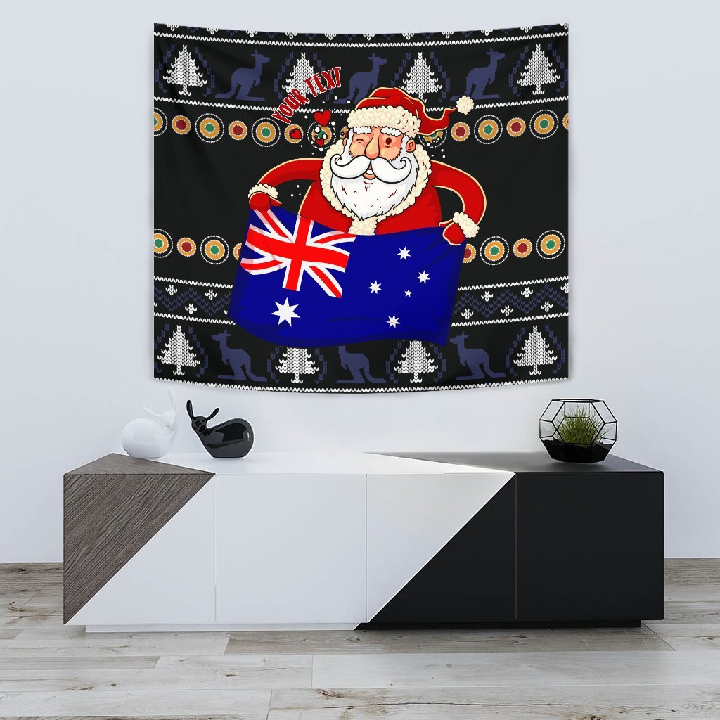 Christmas Personalised Tapestry - Australia Santa Claus Hold The Flag (Black) - Vibe Hoodie Shop