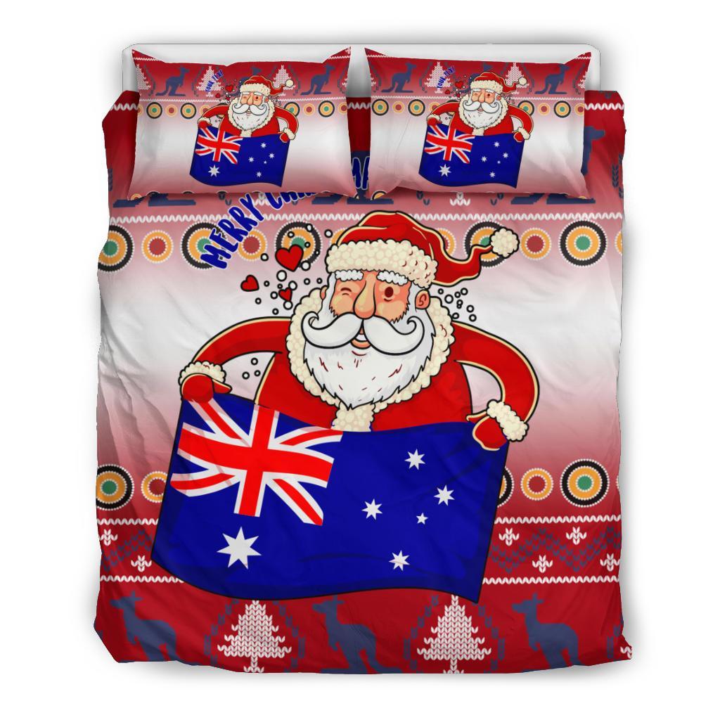 Christmas Personalised Bedding Set - Australia Santa Claus Hold The Flag (Red) - Vibe Hoodie Shop