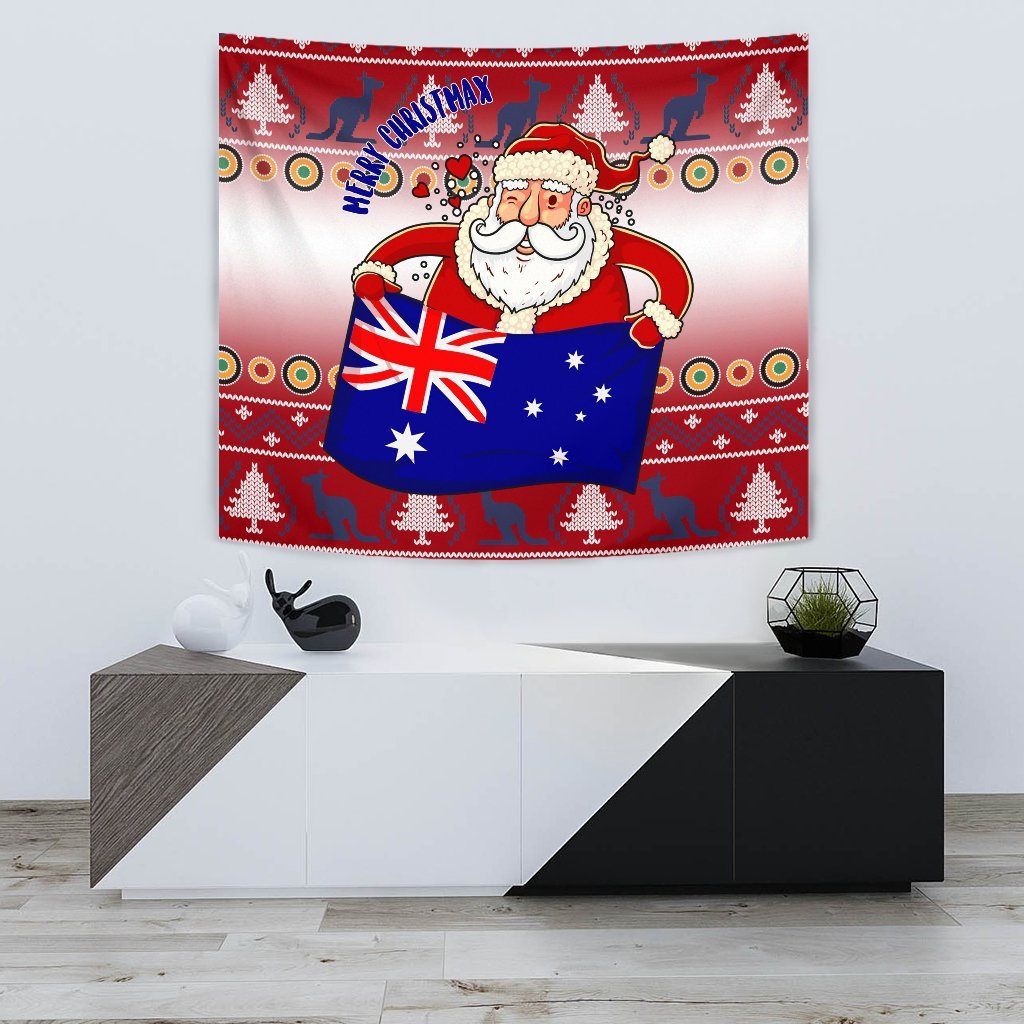 Christmas Tapestry - Australia Santa Claus Hold The Flag (Red) - Vibe Hoodie Shop