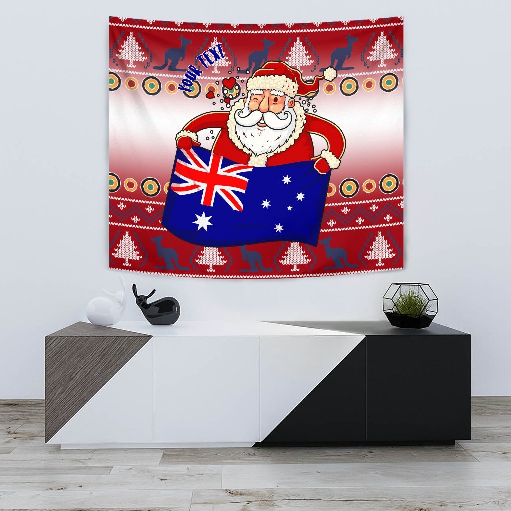 Christmas Personalised Tapestry - Australia Santa Claus Hold The Flag (Red) - Vibe Hoodie Shop