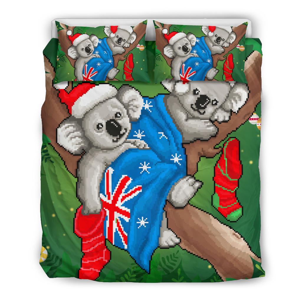 Christmas Bedding Set - Australia Flag with Koala Ugly Christmas - Vibe Hoodie Shop