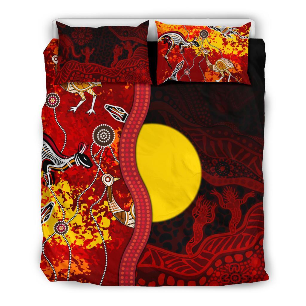 Aboriginal Bedding Set - Red Indigenous Flag - Vibe Hoodie Shop