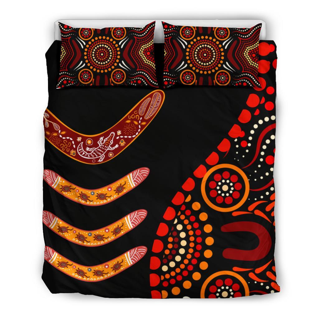 Aboriginal Bedding Set - Aboriginal Boomerangs With Dot Painting Pattern - Vibe Hoodie Shop