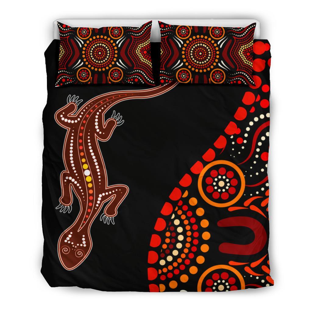 Aboriginal Bedding Set - Aboriginal Lizard With Dot Painting Patterns - Vibe Hoodie Shop