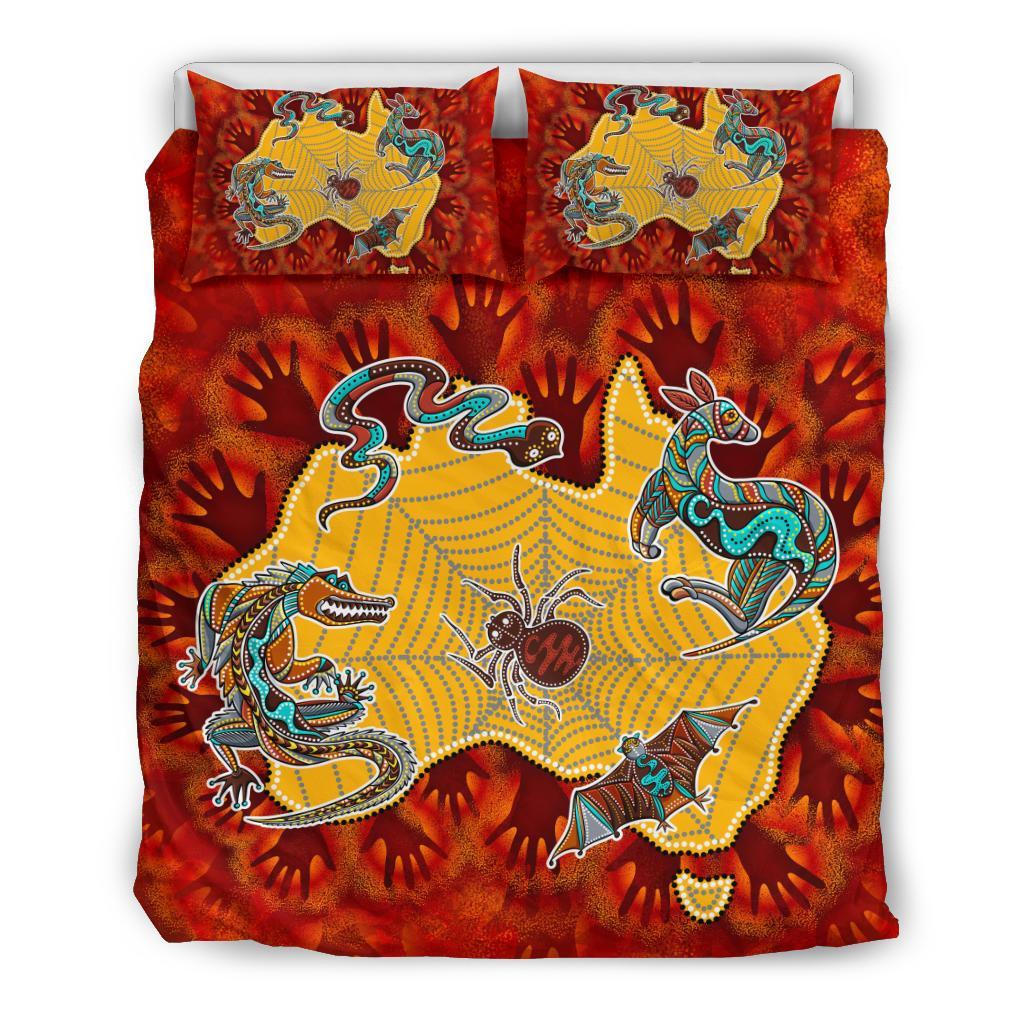 Aboriginal Bedding Set - Australia Map Hand Patterns Spider Web - Vibe Hoodie Shop