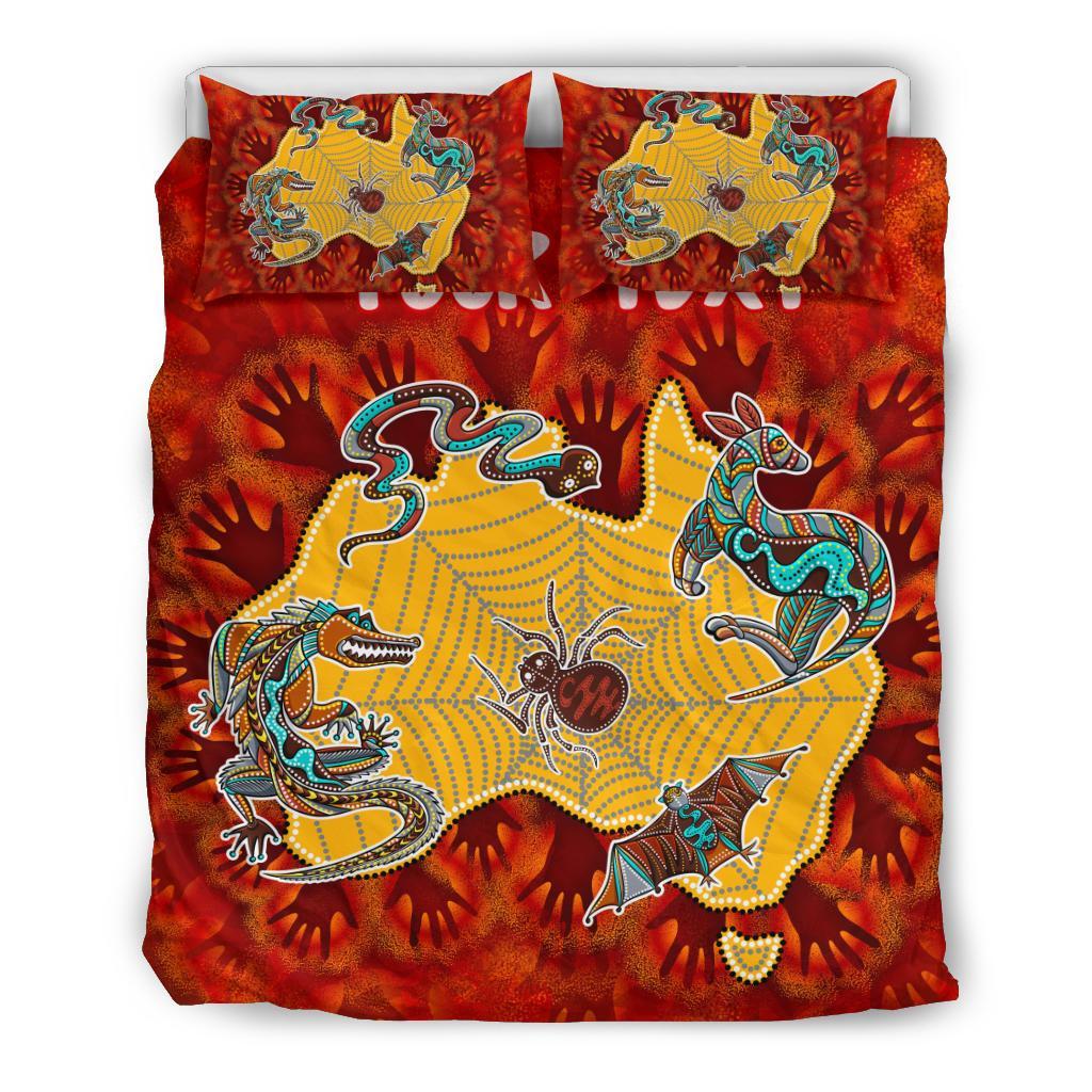 Custom Aboriginal Bedding Set - Australia Map Hand Patterns Spider Web - Vibe Hoodie Shop