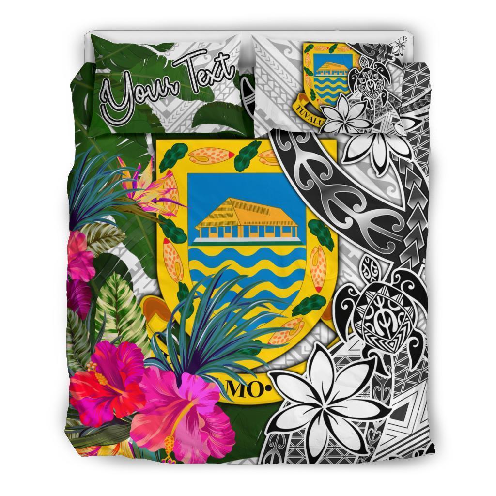Tuvalu Custom Personalised Bedding Set White - Turle Plumeria Banana Leaf - Vibe Hoodie Shop