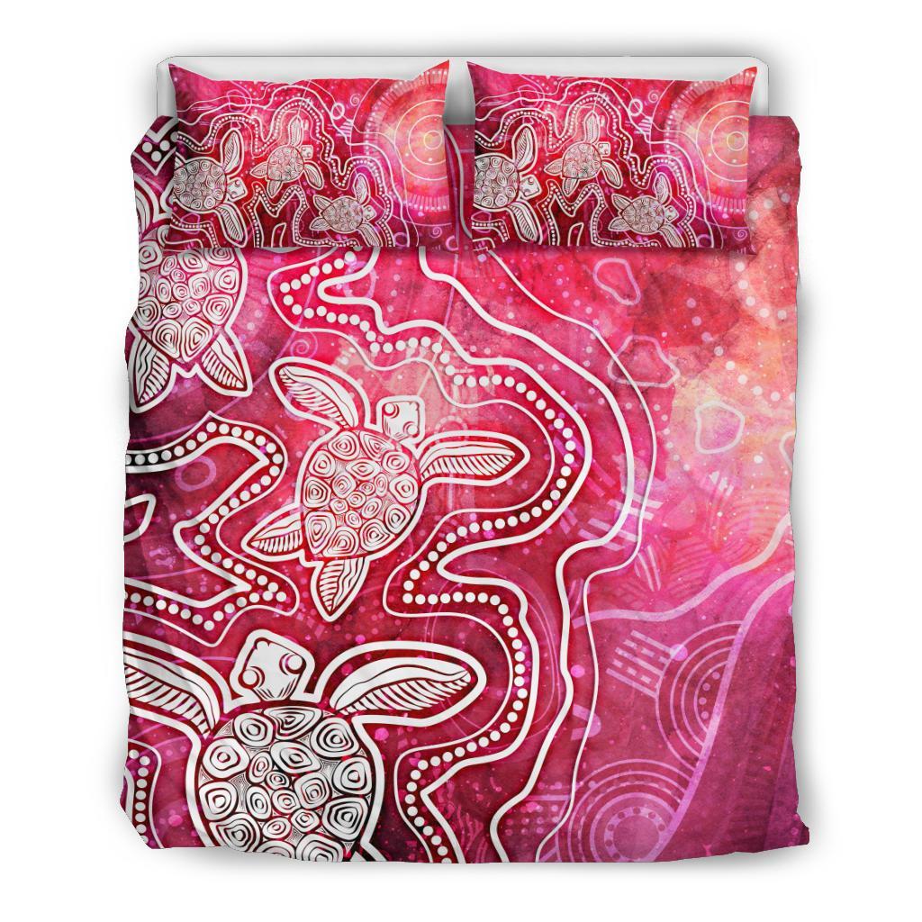 Aboriginal Bedding Set - Sea Turtle With Indigenous Patterns (Pink) - Vibe Hoodie Shop