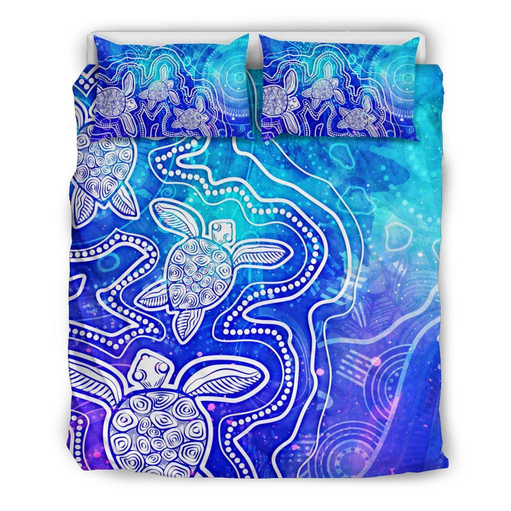 Aboriginal Bedding Set - Sea Turtle With Indigenous Patterns (Blue) - Vibe Hoodie Shop