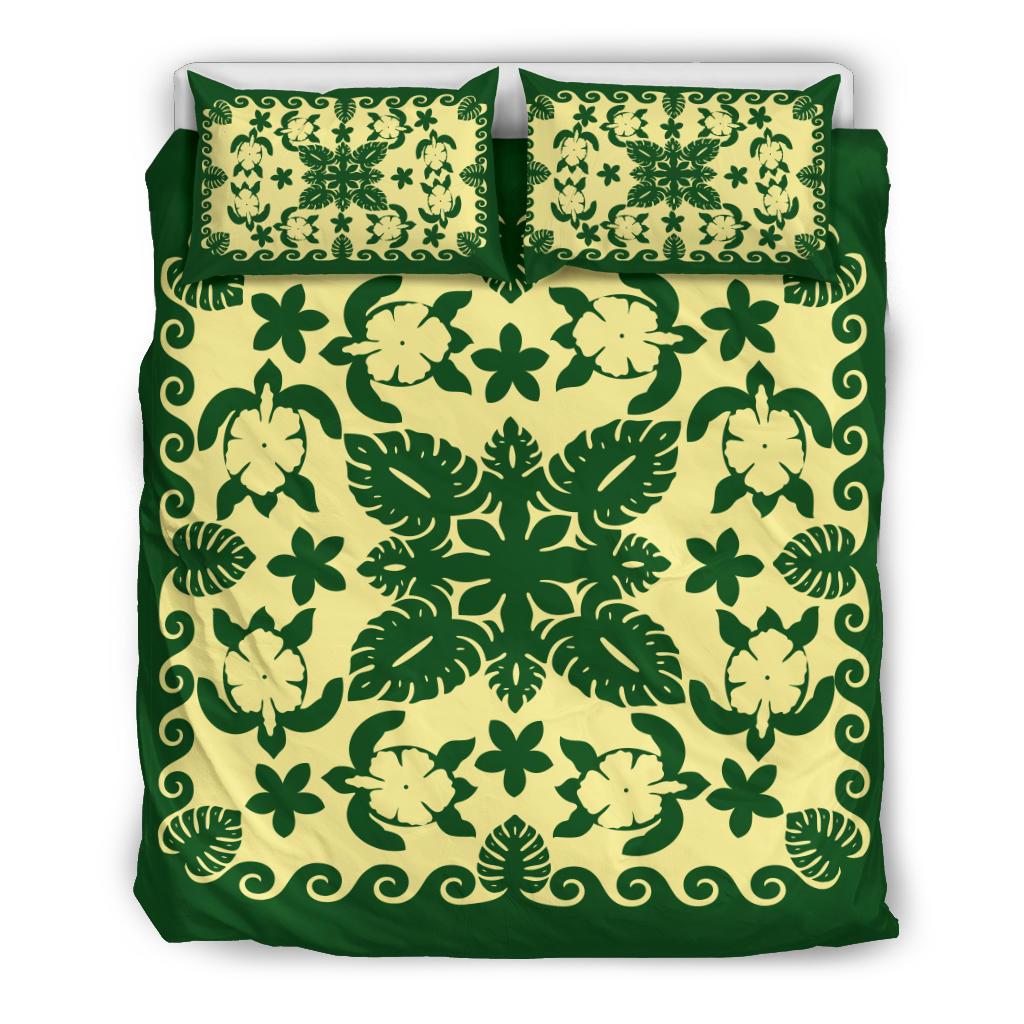 Turtle with Hibiscus Royal Bedding Set Green - Vibe Hoodie Shop