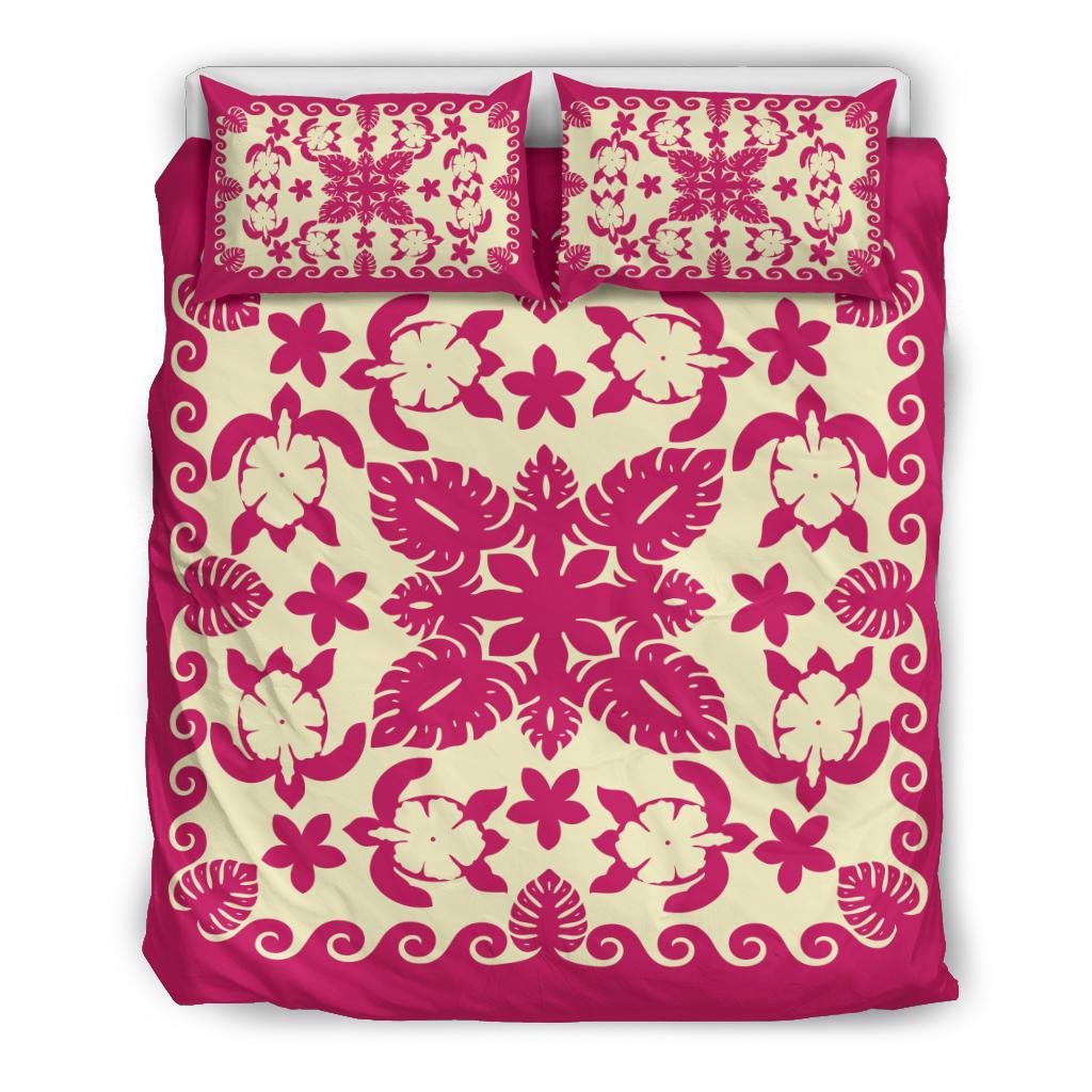 Turtle with Hibiscus Royal Pink Bedding Set - Vibe Hoodie Shop