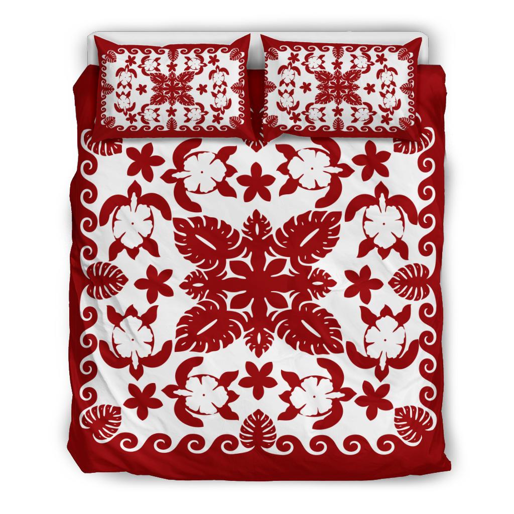 Turtle with Hibiscus Royal Red Bedding Set - Vibe Hoodie Shop