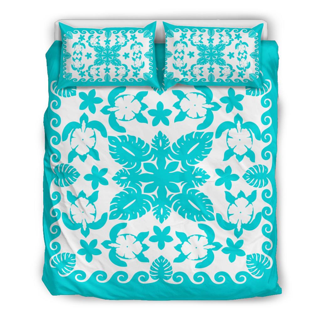 Turtle with Hibiscus Royal Turquoise Bedding Set - Vibe Hoodie Shop