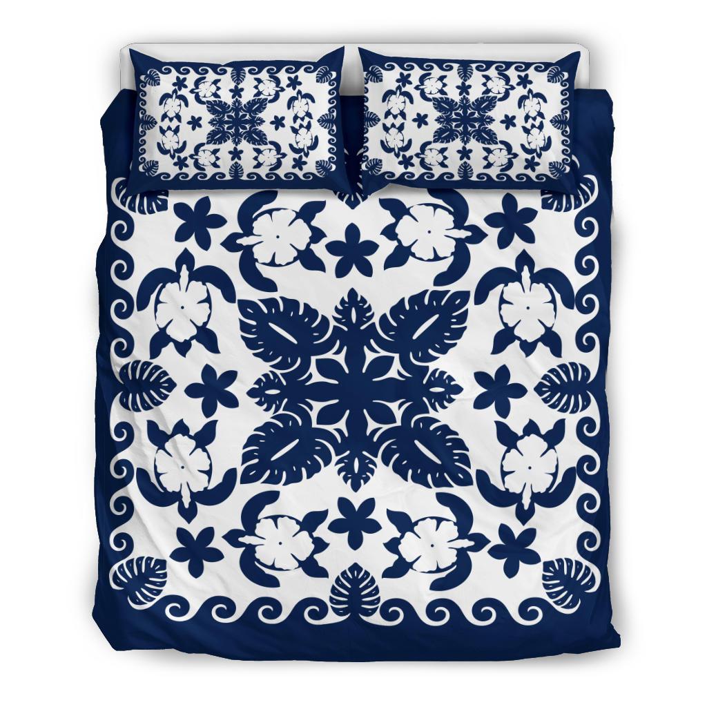 Turtle with Hibiscus Royal Navy Bedding Set - Vibe Hoodie Shop