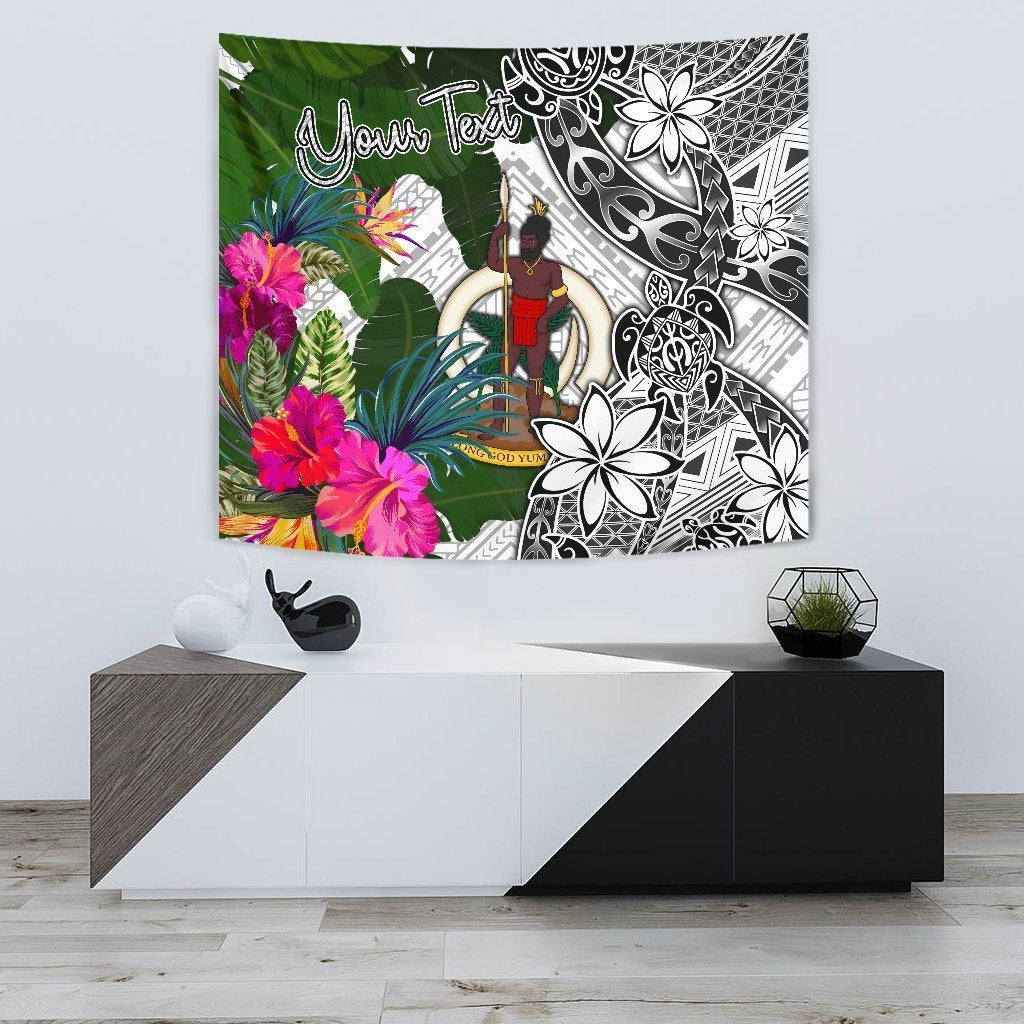 Vanuatu Custom Personalised Tapestry White - Turtle Plumeria Banana Leaf - Vibe Hoodie Shop