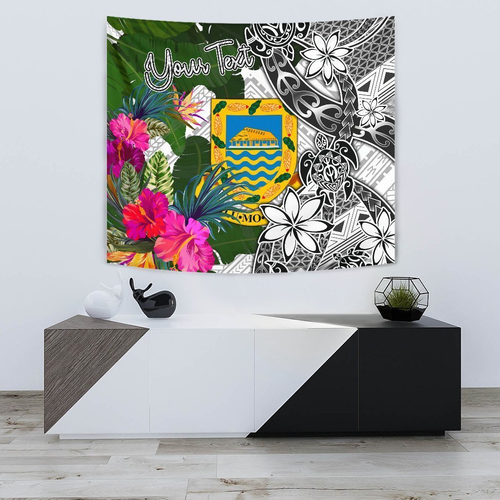 Tuvalu Custom Personalised Tapestry White - Turtle Plumeria Banana Leaf - Vibe Hoodie Shop