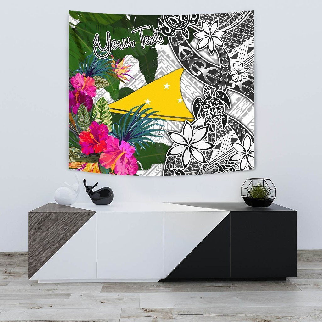 Tokelau Custom Personalised Tapestry White - Turtle Plumeria Banana Leaf - Vibe Hoodie Shop