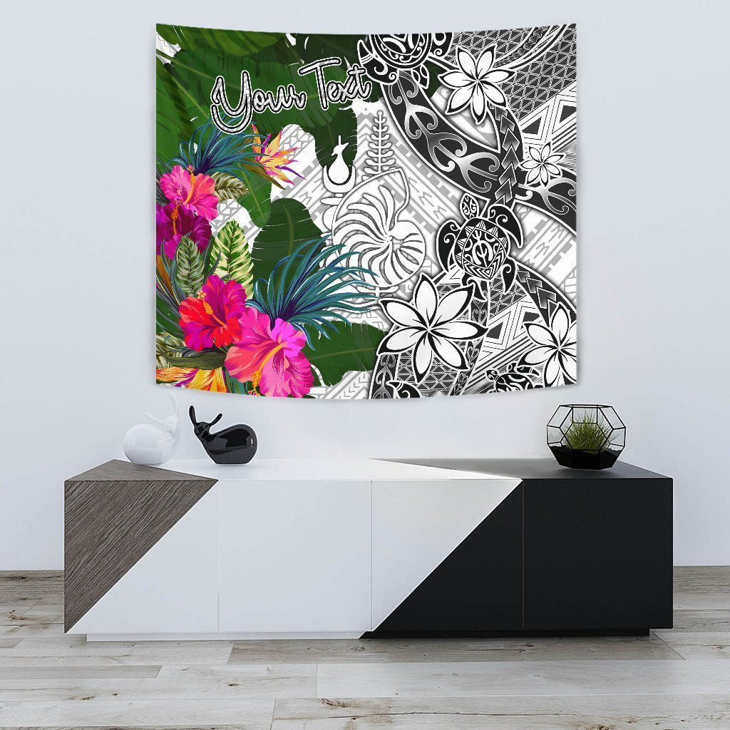 New Caledonia Custom Personalised Tapestry White - Turtle Plumeria Banana Leaf - Vibe Hoodie Shop