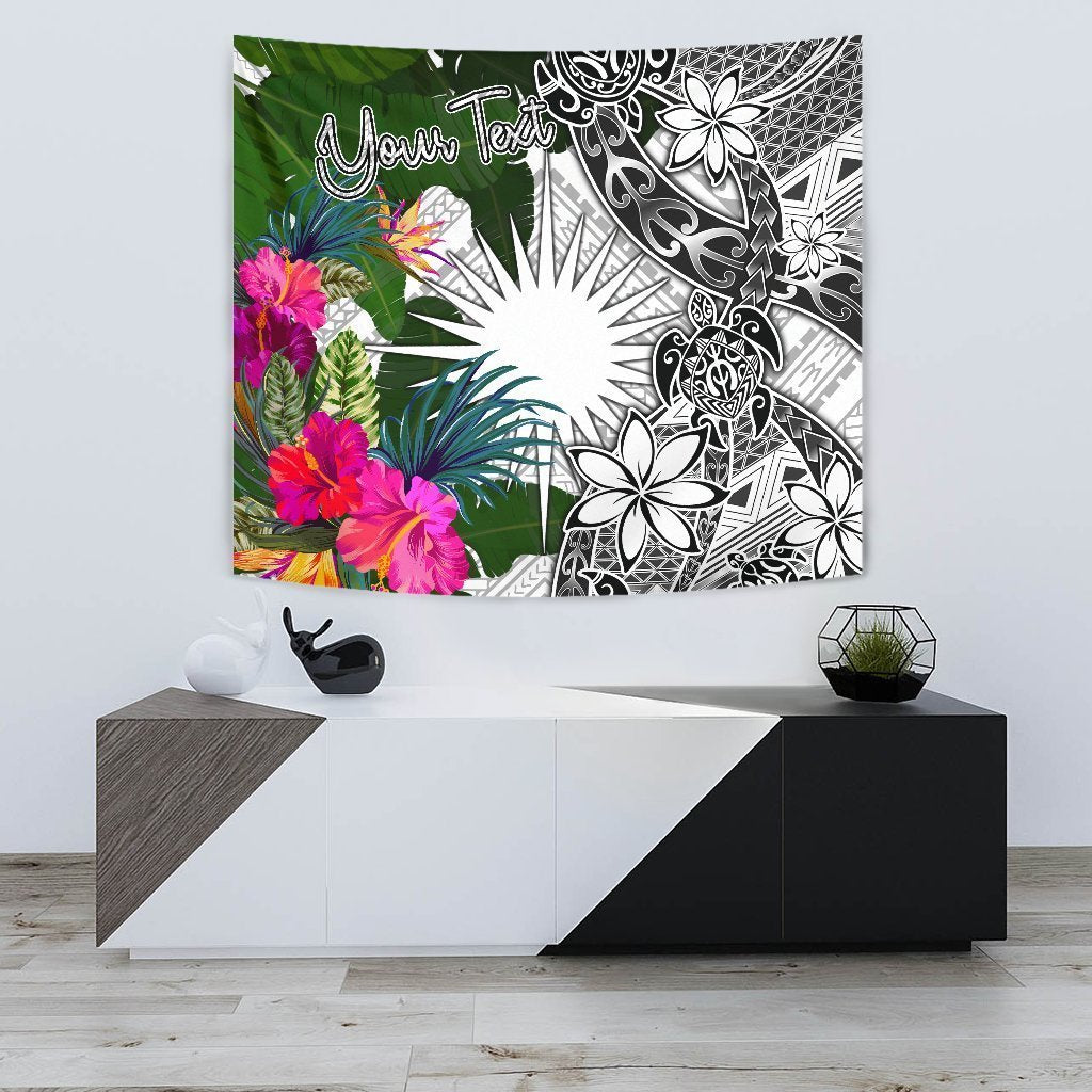 Marshall Islands Custom Personalised Tapestry White - Turtle Plumeria Banana Leaf - Vibe Hoodie Shop