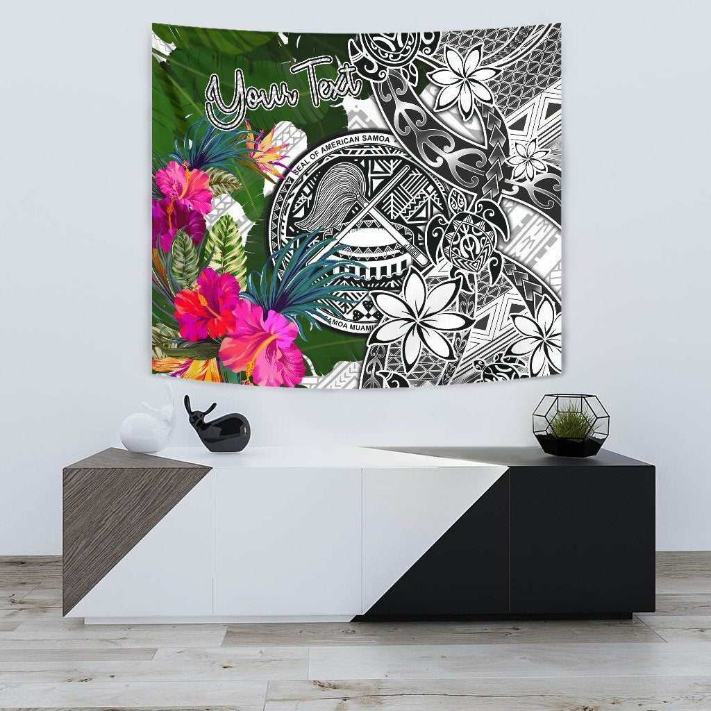 American Samoa Custom Personalised Tapestry White - Turtle Plumeria Banana Leaf - Vibe Hoodie Shop