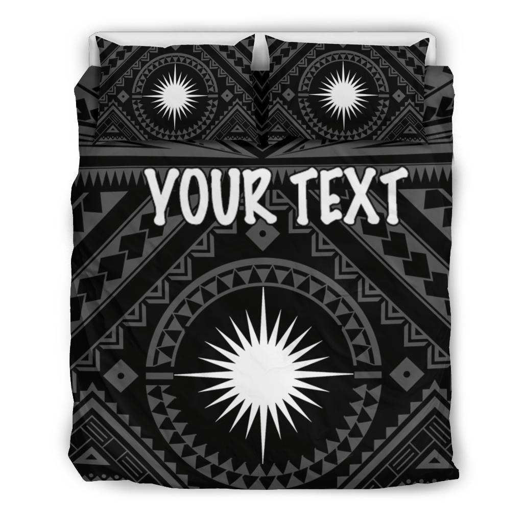 Marshall Personalised Bedding Set - Marshall Seal With Polynesian Tattoo Style (Black) - Vibe Hoodie Shop