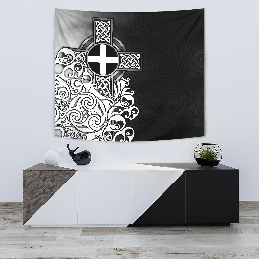 Cornwall Tapestry - Cornish Flag With Celtic Cross - Vibe Hoodie Shop