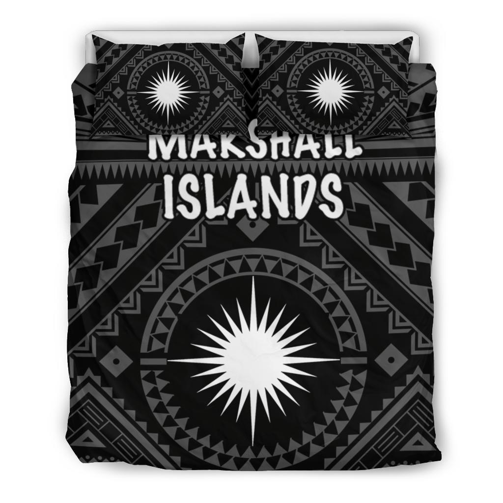 Marshall Bedding Set - Marshall Seal With Polynesian Tattoo Style (Black) - Vibe Hoodie Shop