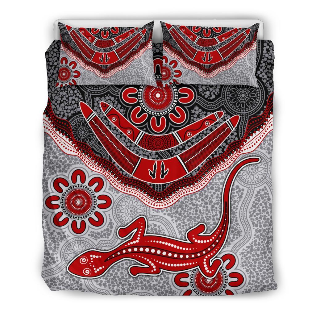 Aboriginal Bedding Set - Indigenous Boomerang and Lizard Art - Vibe Hoodie Shop