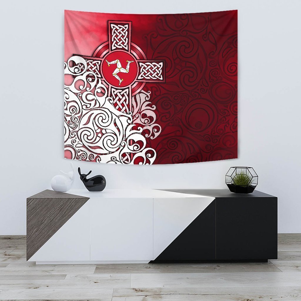 Celtic Tapestry - Isle Of Man Flag With Celtic Cross - Vibe Hoodie Shop