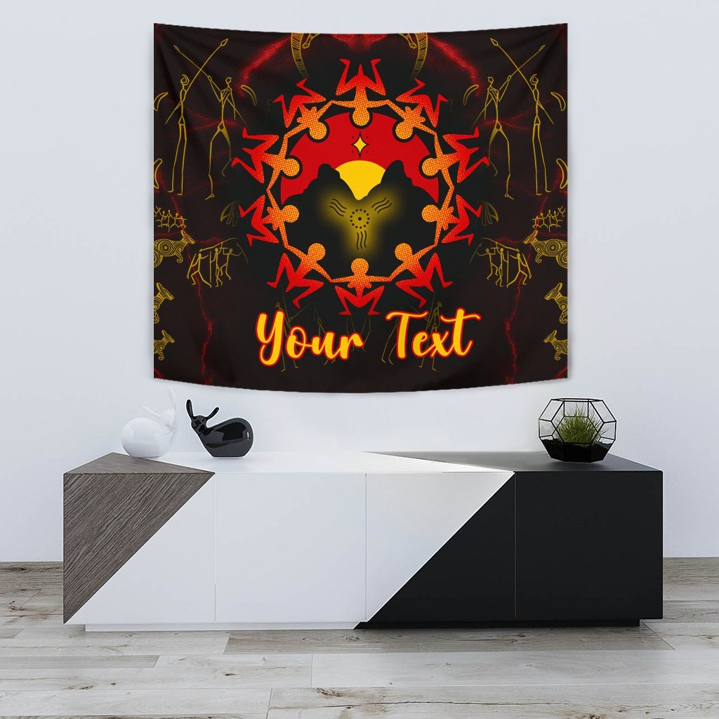 Custom Aboriginal Tapestry - Australia Map and Indigenous Flag - Vibe Hoodie Shop