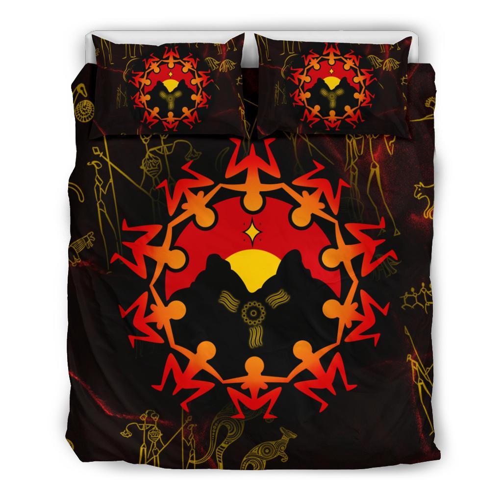 Aboriginal Bedding Set - Australia Map and Indigenous Flag - Vibe Hoodie Shop