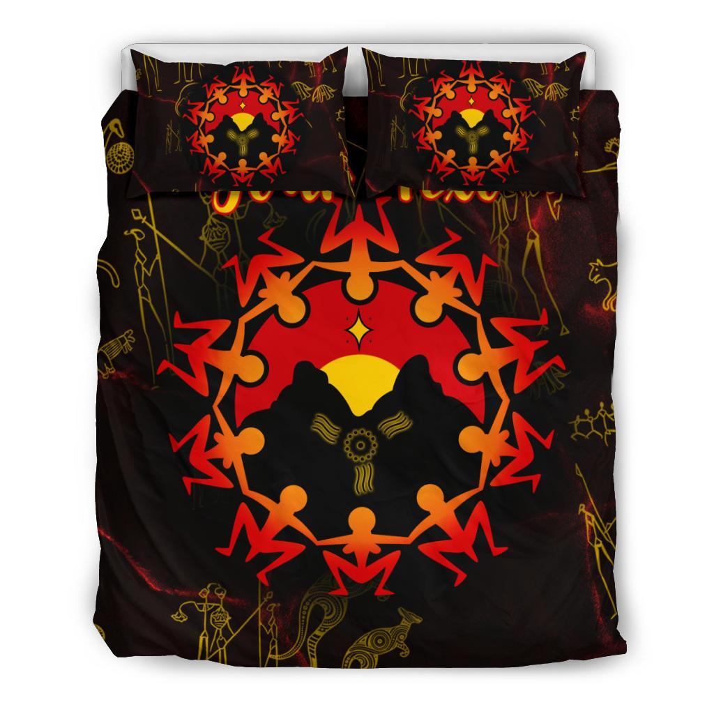 Custom Aboriginal Bedding Set - Australia Map and Indigenous Flag - Vibe Hoodie Shop