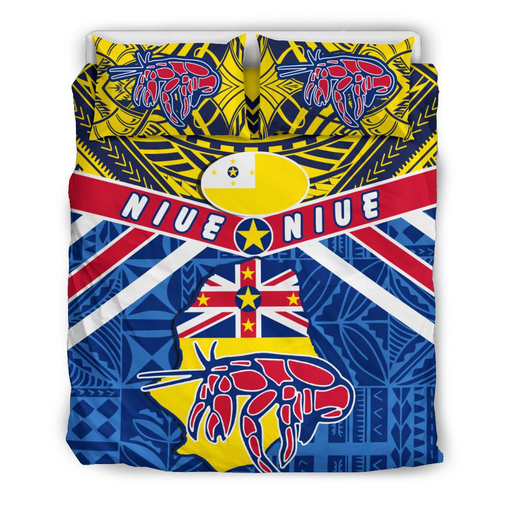Niue Rugby Bedding Set Polynesian Crab Map - Vibe Hoodie Shop