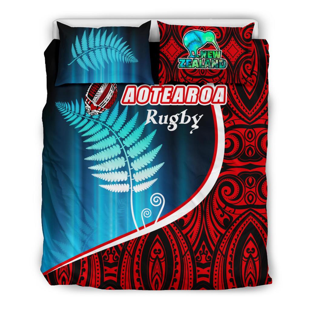 Aotearoa Rugby Black Maori Bedding Set Kiwi and Silver Fern New Zealand - Vibe Hoodie Shop