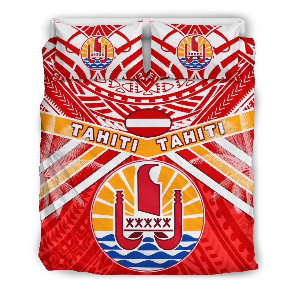 Tahiti Rugby Bedding Set Polynesian Coat Of Arms and Flag - Vibe Hoodie Shop