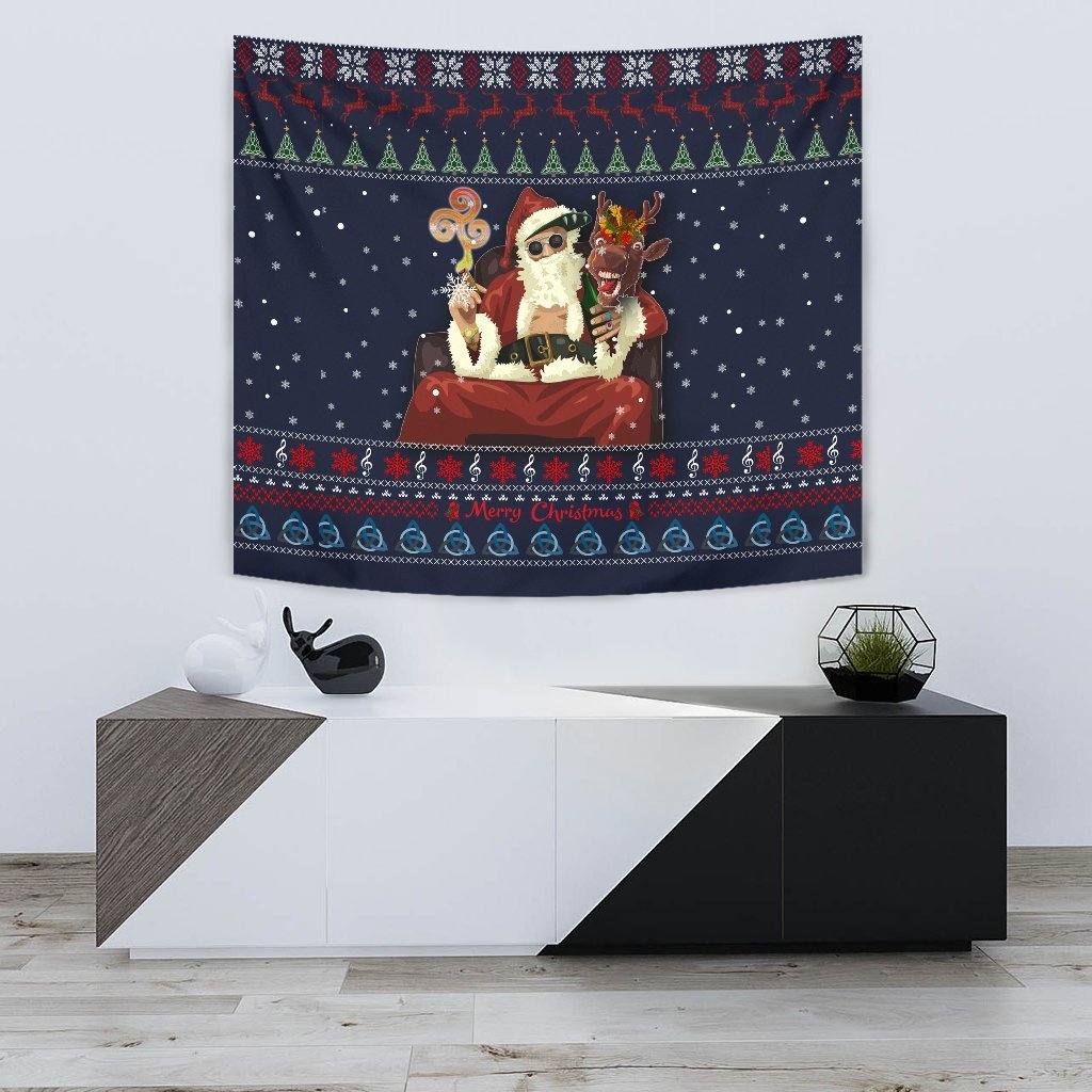 Celtic Ugly Christmas Tapestry - Gangster Santa with Reindeer - - Vibe Hoodie Shop