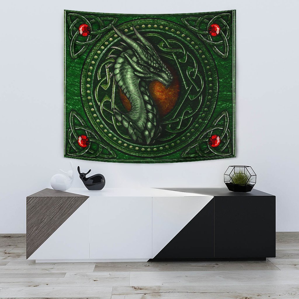 Celtic Dragon With Celtic Knot Tapestry (Green) - Vibe Hoodie Shop