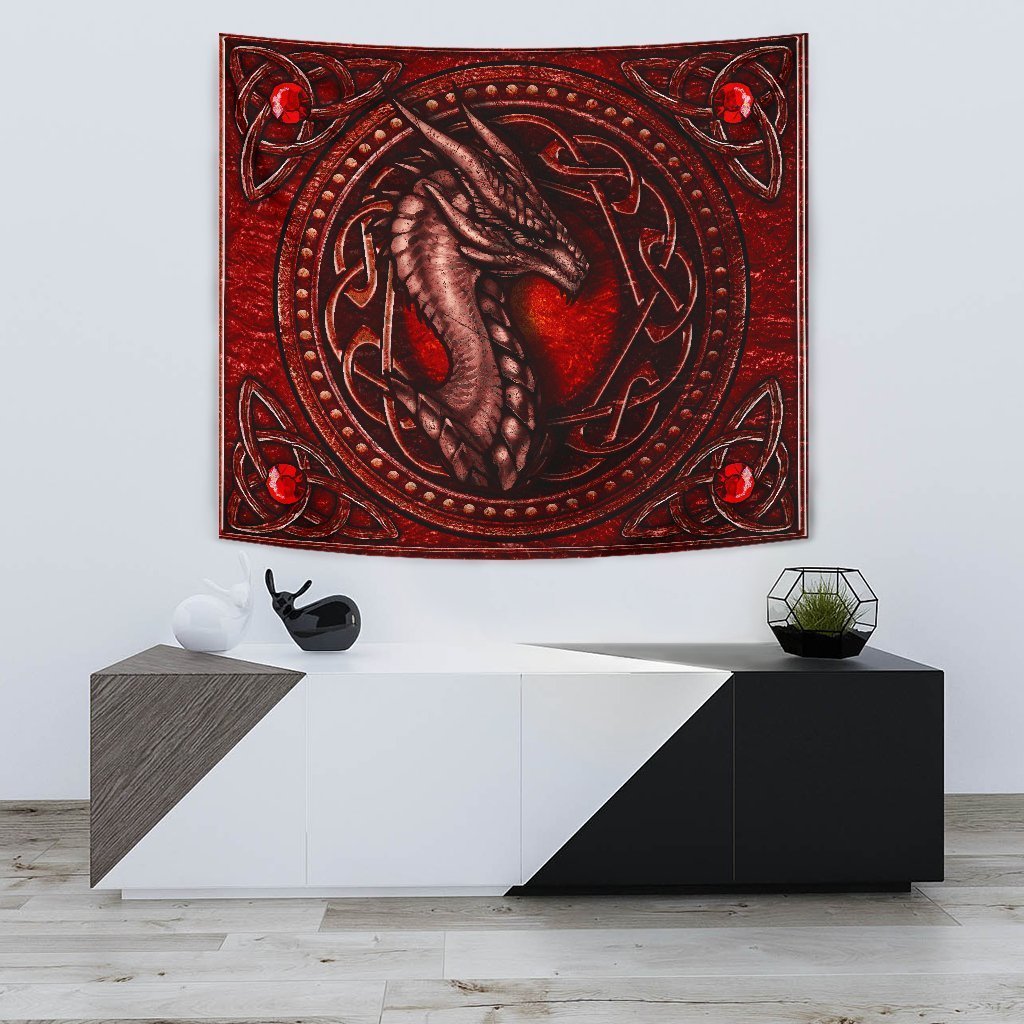 Celtic Dragon With Celtic Knot Tapestry (Red) - Vibe Hoodie Shop